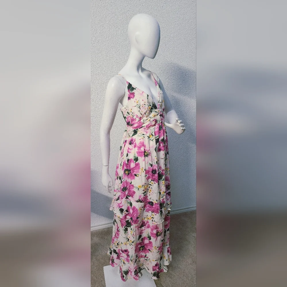 Abercrombie & Fitch Pink Floral Tiered Maxi Dress